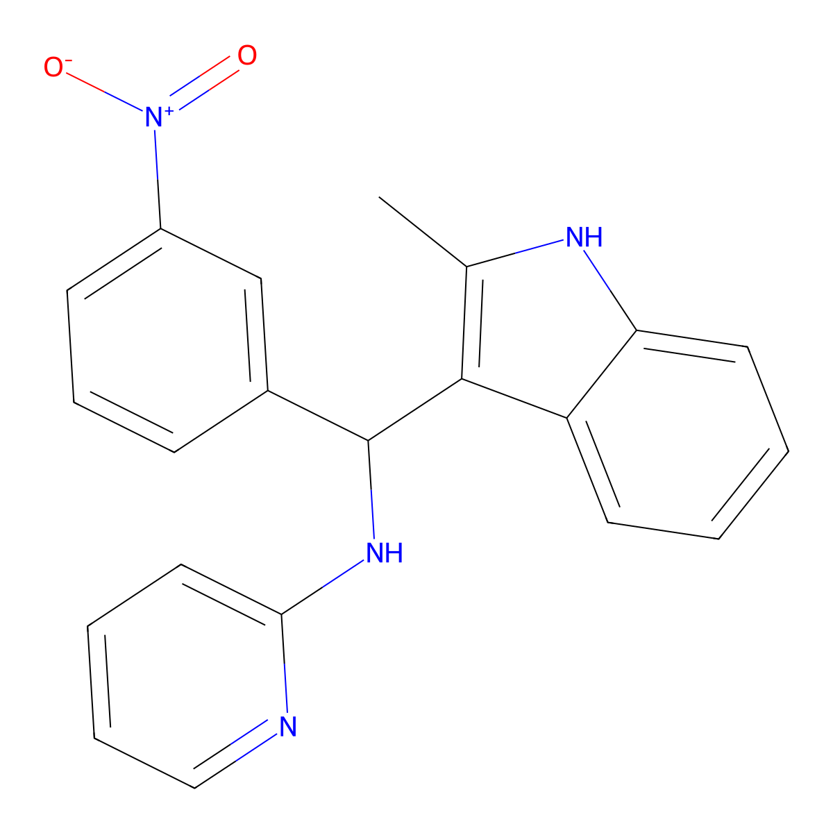 N-[(2-methyl-1H-indol-3-yl)(3-nitrophenyl)methyl]pyridin-2-amine molecular structure, CAS 315697-54-2