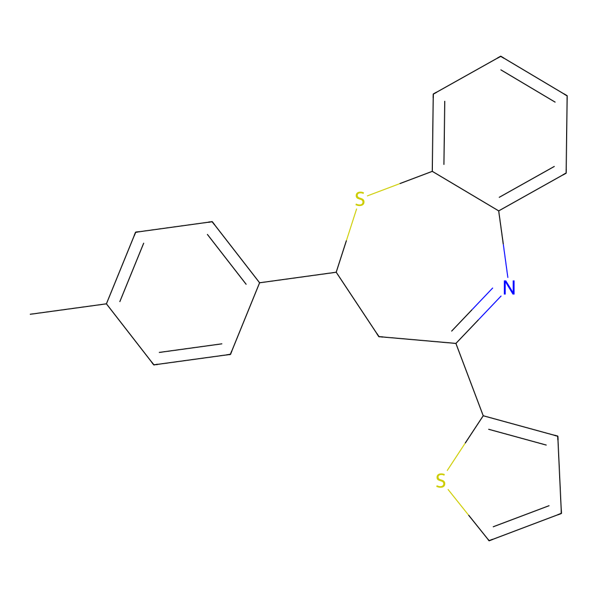 2-(4-Methylphenyl)-4-thien-2-yl-2,3-dihydro-1,5-benzothiazepine molecular structure, CAS 315697-62-2