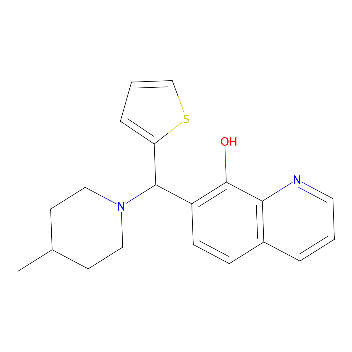 7-[(4-Methylpiperidyl)-2-thienylmethyl]quinolin-8-ol molecular structure, CAS 315697-66-6