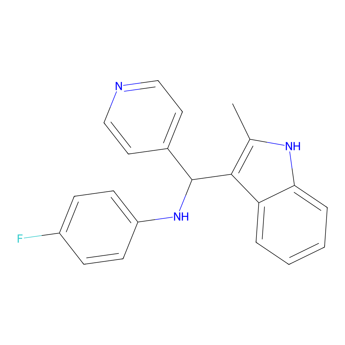 4-fluoro-N-[(2-methyl-1H-indol-3-yl)(pyridin-4-yl)methyl]aniline molecular structure, CAS 315697-78-0
