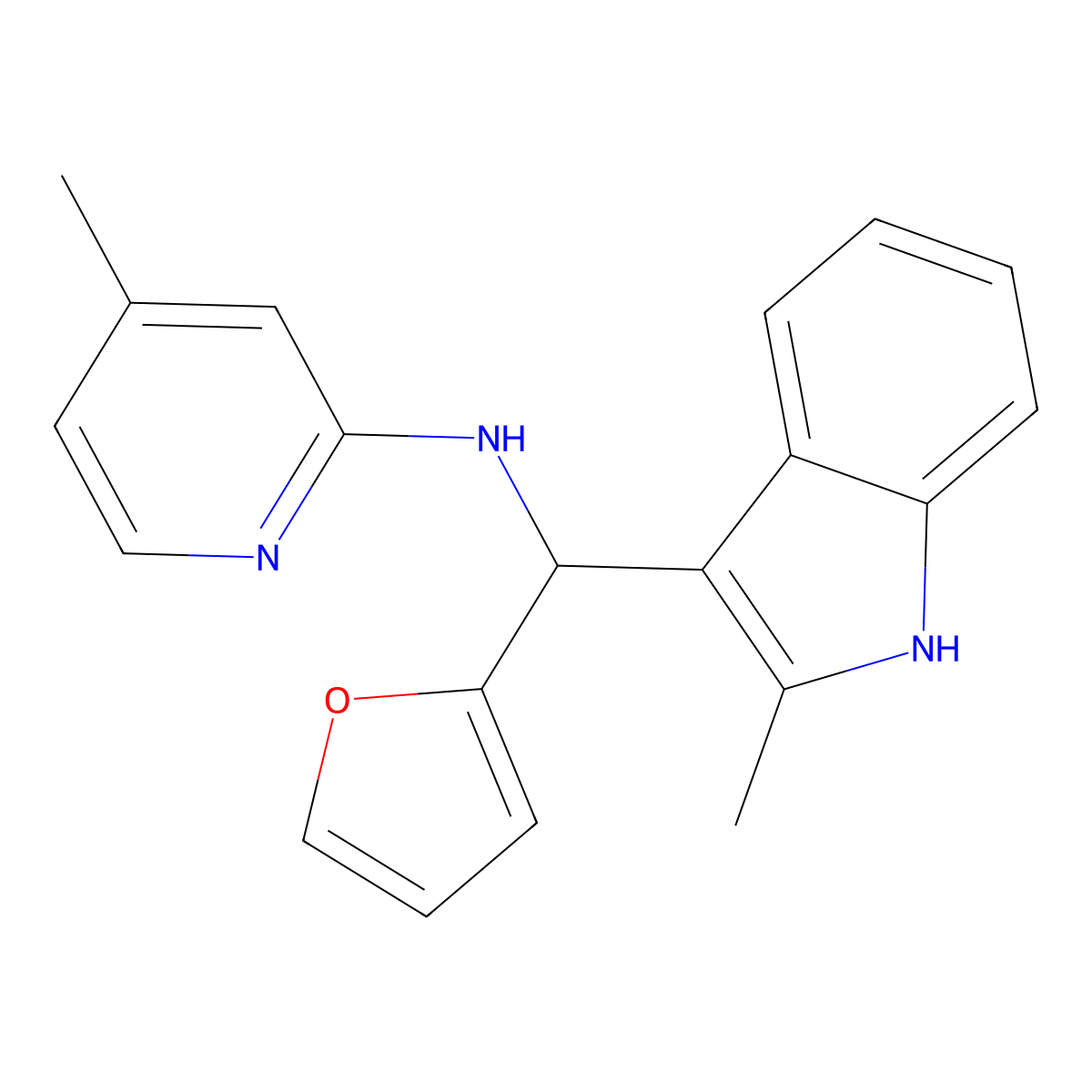 N-[(furan-2-yl)(2-methyl-1H-indol-3-yl)methyl]-4-methylpyridin-2-amine molecular structure, CAS 315697-81-5