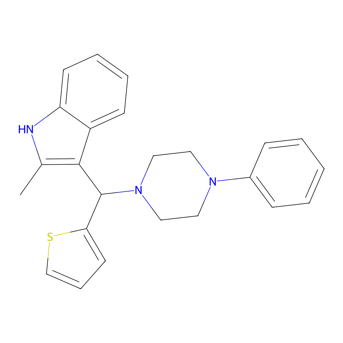2-methyl-3-[(4-phenylpiperazin-1-yl)(thiophen-2-yl)methyl]-1H-indole molecular structure, CAS 315698-00-1