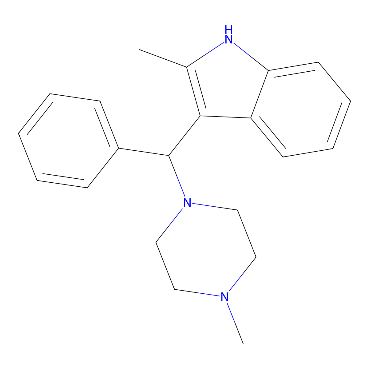2-methyl-3-((4-methylpiperazin-1-yl)(phenyl)methyl)-1H-indole molecular structure, CAS 315698-18-1