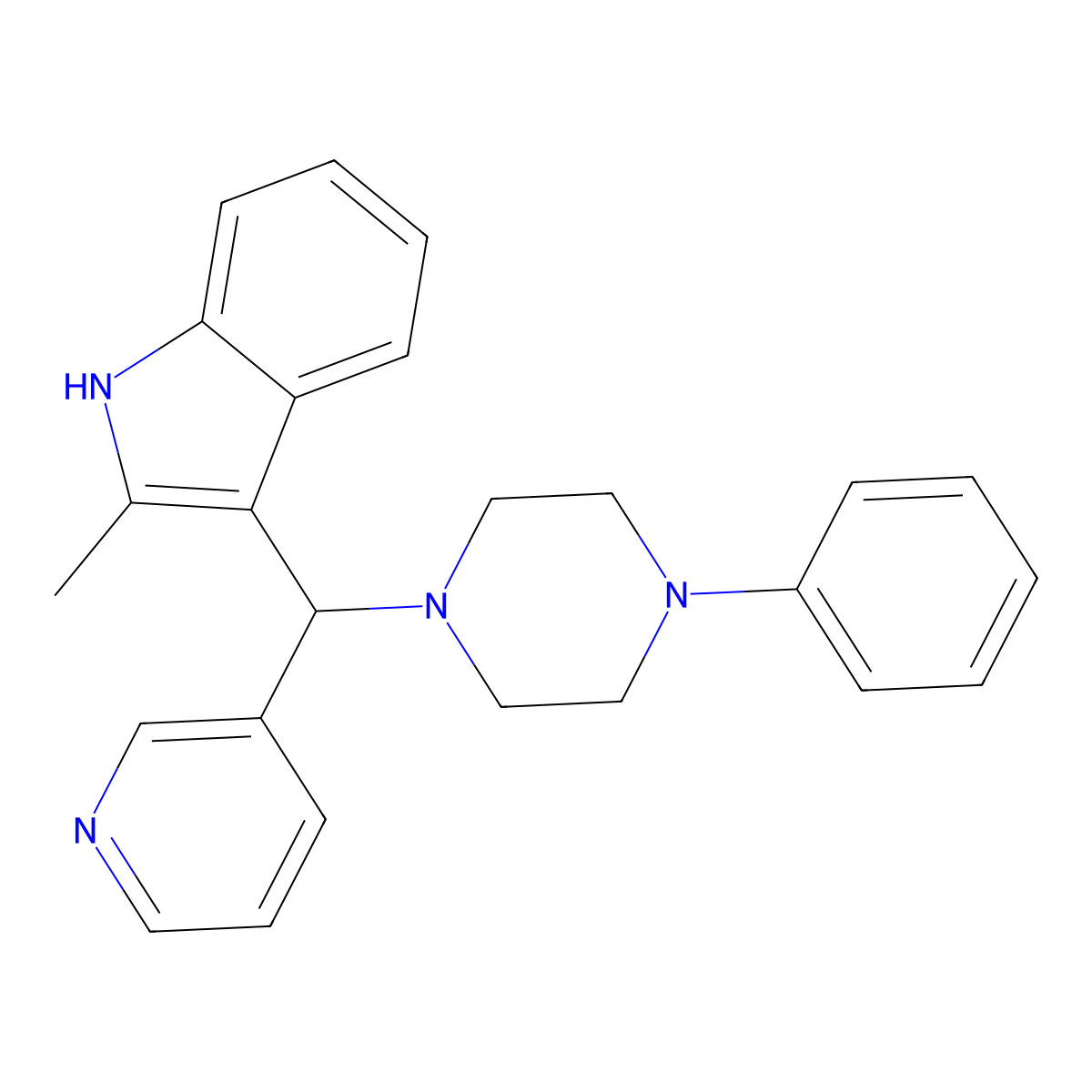 2-methyl-3-[(4-phenylpiperazin-1-yl)(pyridin-3-yl)methyl]-1H-indole molecular structure, CAS 315698-21-6