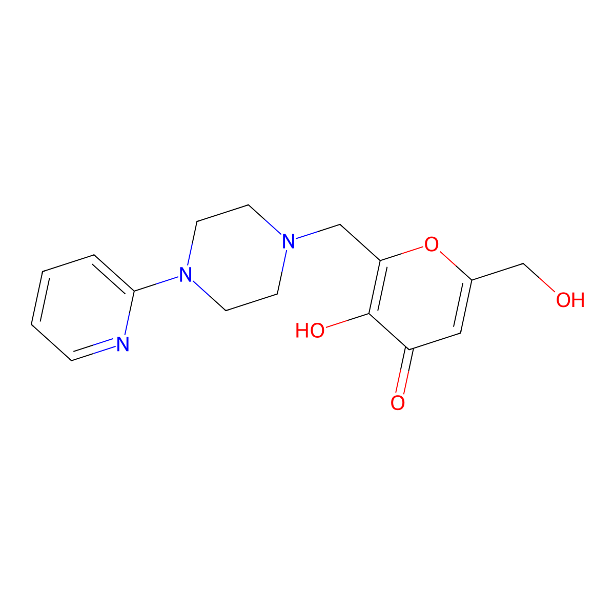 3-hydroxy-6-(hydroxymethyl)-2-[(4-pyridin-2-ylpiperazin-1-yl)methyl]-4H-pyran-4-one molecular structure, CAS 315698-43-2
