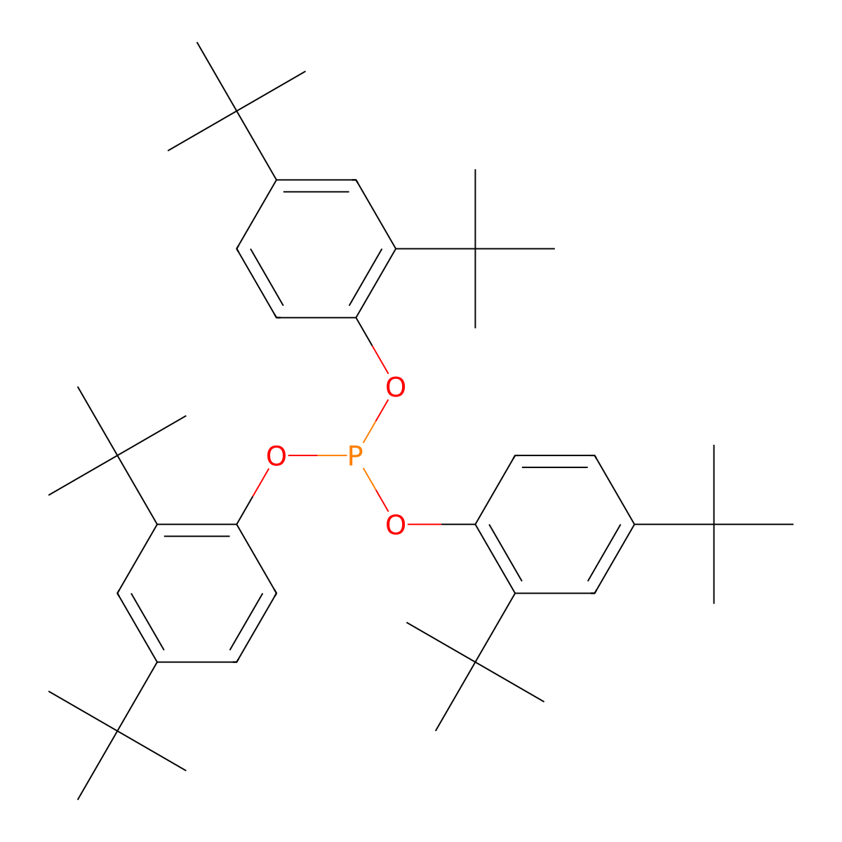 Tris(2,4-di-tert-butylphenyl) phosphite molecular structure, CAS 31570-04-4