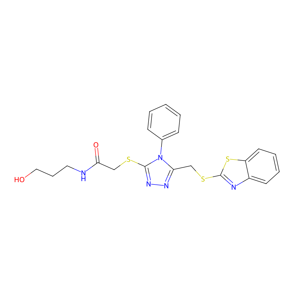 2-({5-[(1,3-benzothiazol-2-ylsulfanyl)methyl]-4-phenyl-4H-1,2,4-triazol-3-yl}sulfanyl)-N-(3-hydroxypropyl)acetamide molecular structure, CAS 315702-27-3