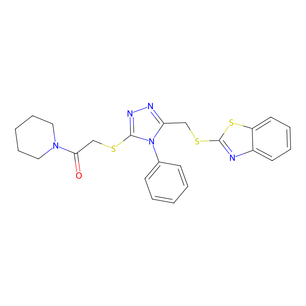 2-({5-[(1,3-benzothiazol-2-ylsulfanyl)methyl]-4-phenyl-4H-1,2,4-triazol-3-yl}sulfanyl)-1-(piperidin-1-yl)ethanone molecular structure, CAS 315702-29-5