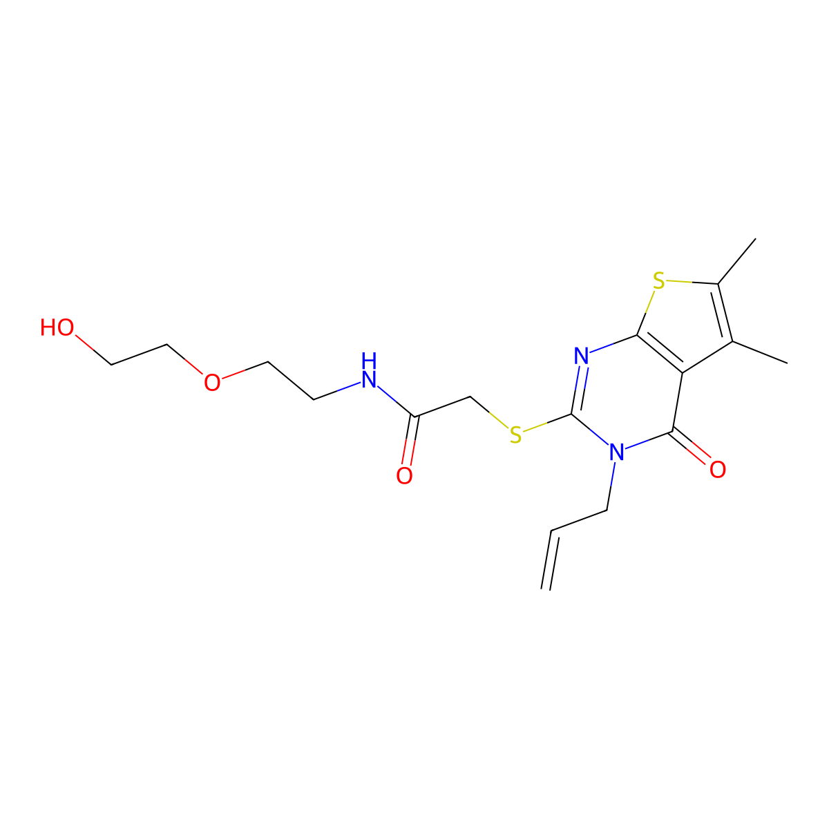 2-[(3-allyl-5,6-dimethyl-4-oxo-3,4-dihydrothieno[2,3-d]pyrimidin-2-yl)sulfanyl]-N-[2-(2-hydroxyethoxy)ethyl]acetamide molecular structure, CAS 315702-32-0