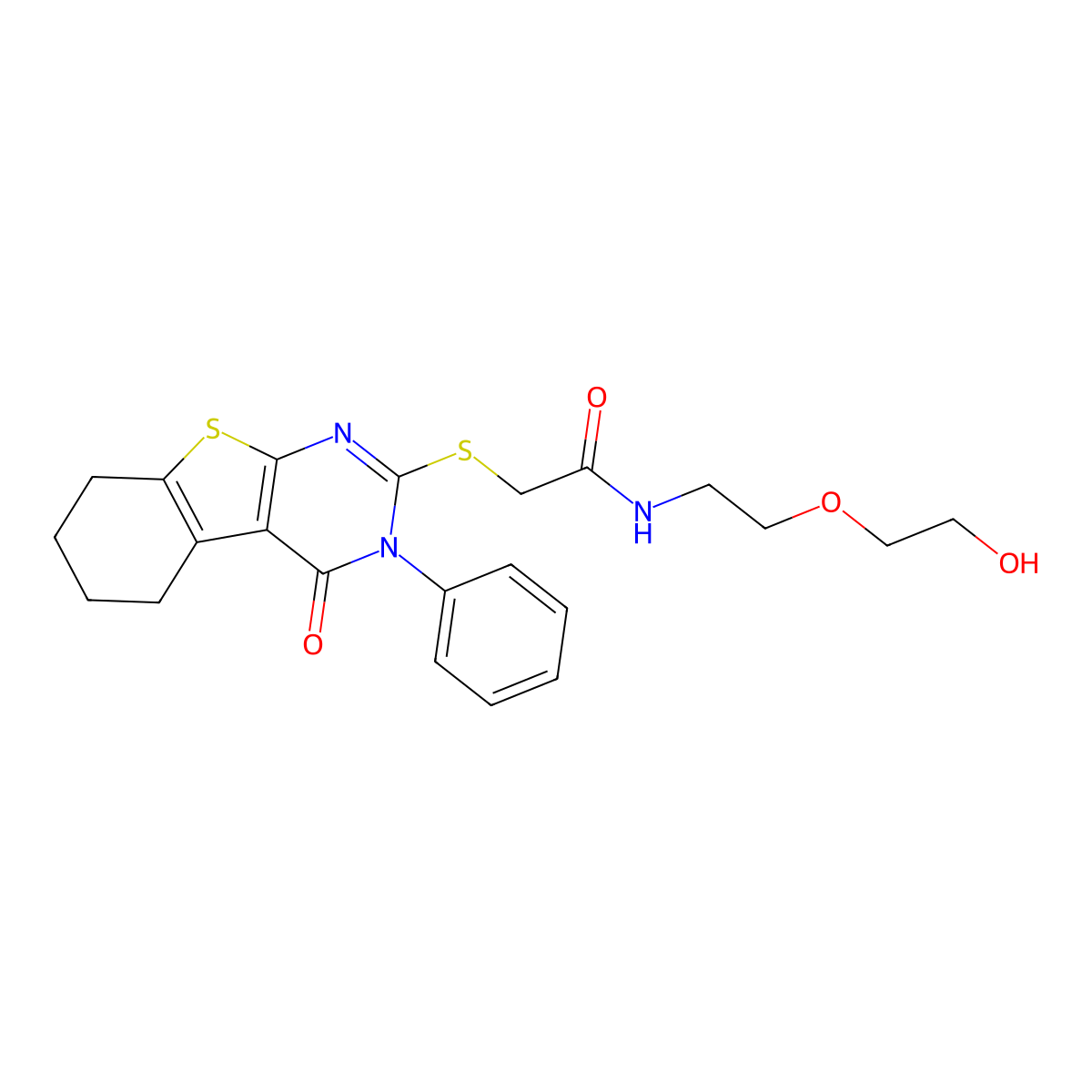 N-[2-(2-hydroxyethoxy)ethyl]-2-[(4-oxo-3-phenyl-5,6,7,8-tetrahydro-[1]benzothiolo[2,3-d]pyrimidin-2-yl)sulfanyl]acetamide molecular structure, CAS 315702-35-3