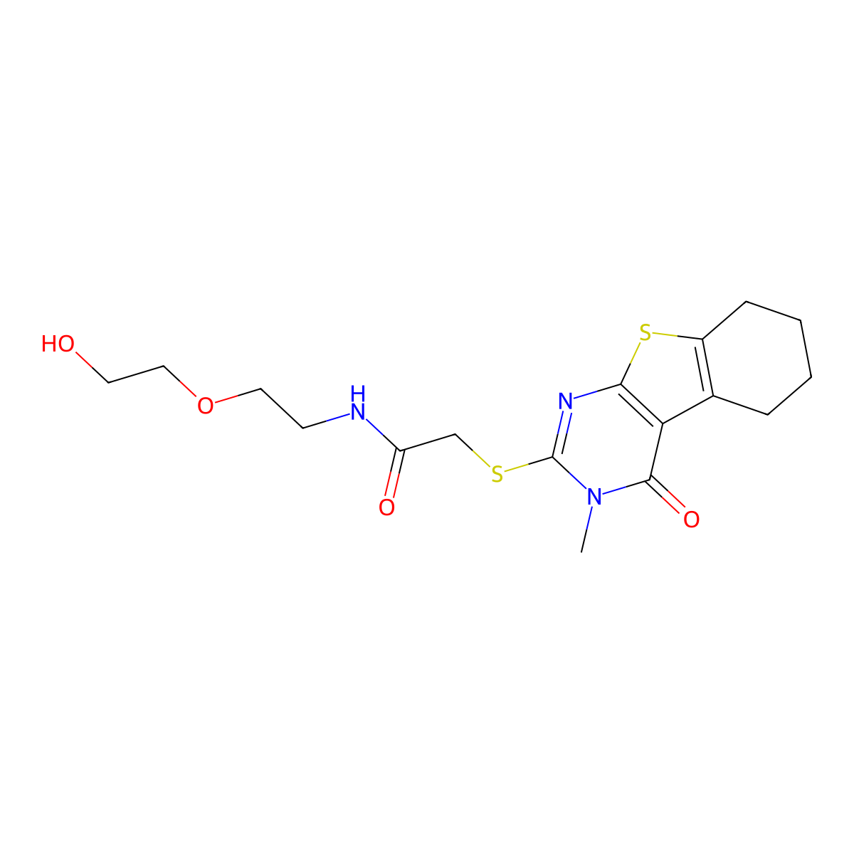 N-[2-(2-hydroxyethoxy)ethyl]-2-[(3-methyl-4-oxo-5,6,7,8-tetrahydro-[1]benzothiolo[2,3-d]pyrimidin-2-yl)sulfanyl]acetamide molecular structure, CAS 315702-38-6