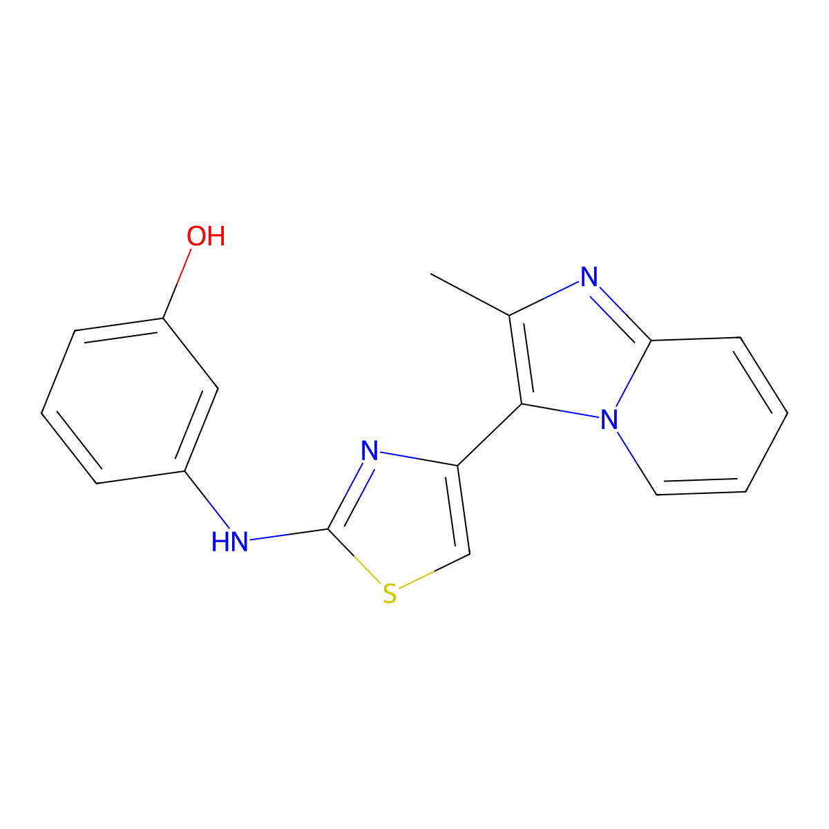 3-[[4-(2-Methylimidazo[1,2-a]pyridin-3-yl)-2-thiazolyl]amino]phenol molecular structure, CAS 315703-53-8