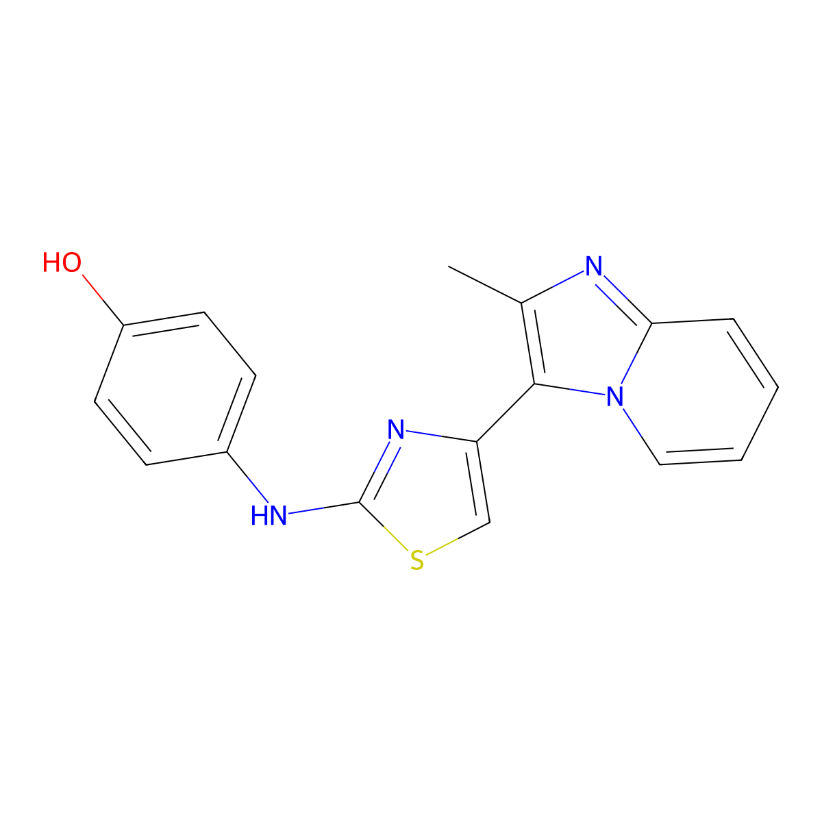 4-{[4-(2-Methylimidazo[1,2-a]pyridin-3-yl)-1,3-thiazol-2-yl]amino}phenol molecular structure, CAS 315703-60-7