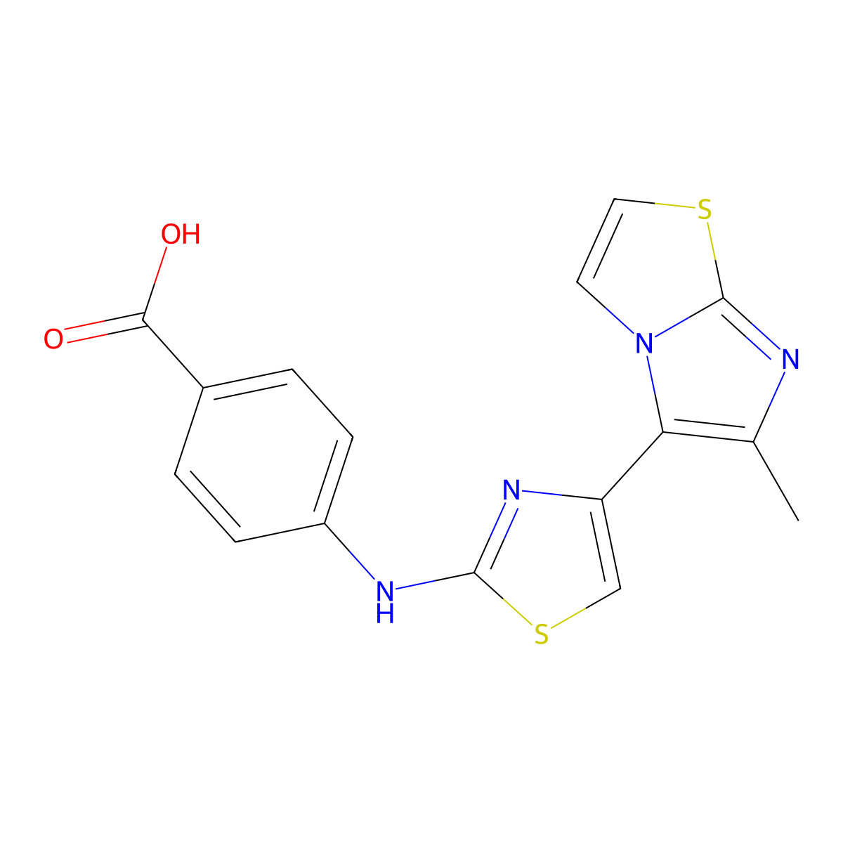 4-((4-(6-Methylimidazo[2,1-b]thiazol-5-yl)thiazol-2-yl)amino)benzoic acid molecular structure, CAS 315703-89-0