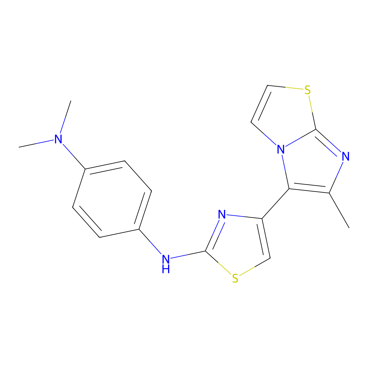 N,N-dimethyl-N'-[4-(6-methylimidazo[2,1-b][1,3]thiazol-5-yl)-1,3-thiazol-2-yl]benzene-1,4-diamine molecular structure, CAS 315703-93-6