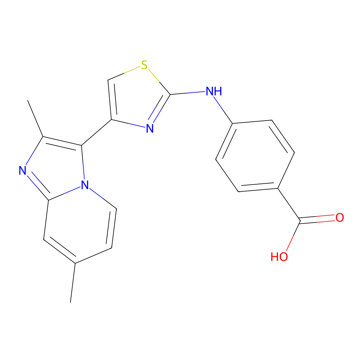 4-[[4-(2,7-Dimethylimidazo[1,2-a]pyridin-3-yl)-2-thiazolyl]amino]benzoic Acid molecular structure, CAS 315704-15-5