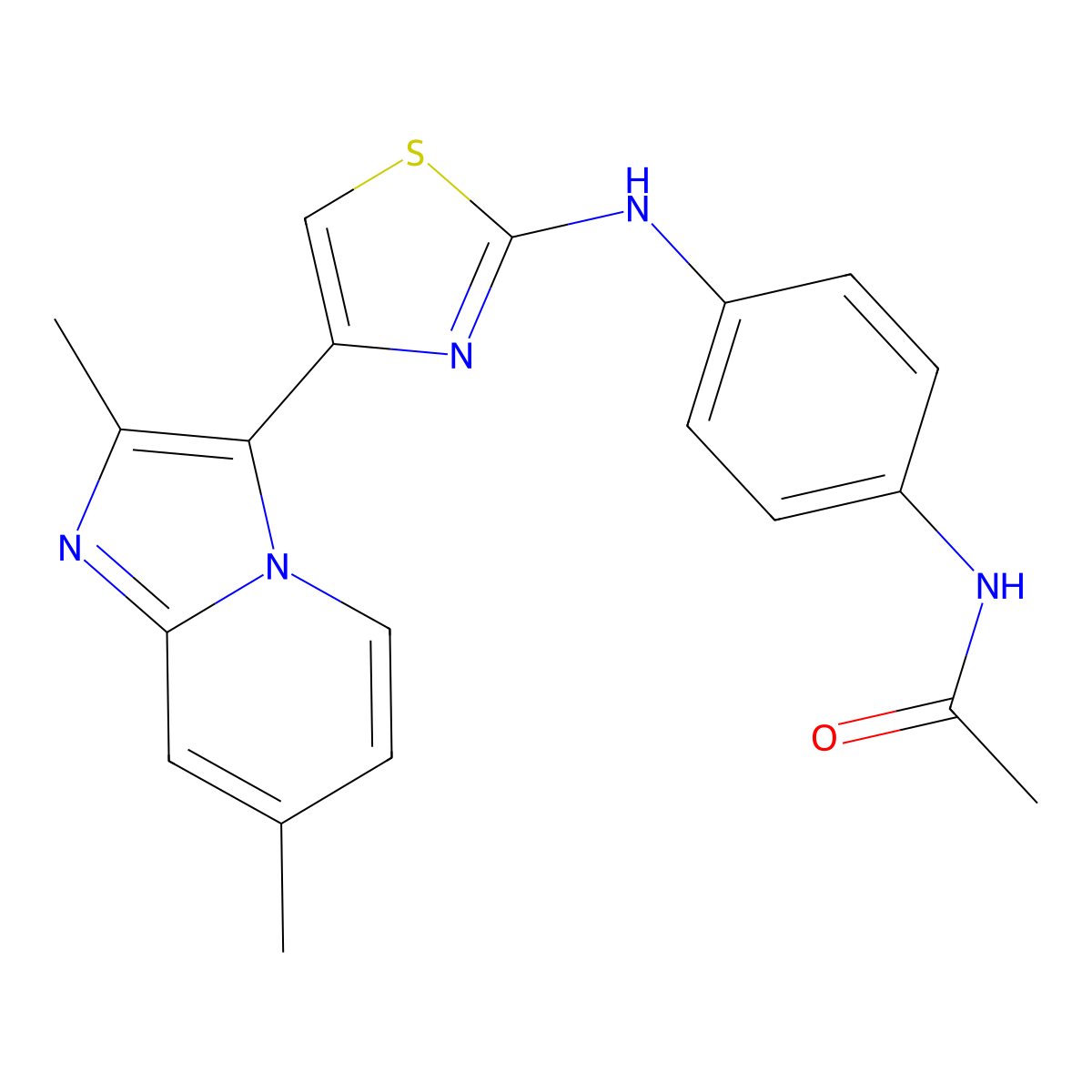 N-(4-{[4-(2,7-dimethylimidazo[1,2-a]pyridin-3-yl)-1,3-thiazol-2-yl]amino}phenyl)acetamide molecular structure, CAS 315704-21-3