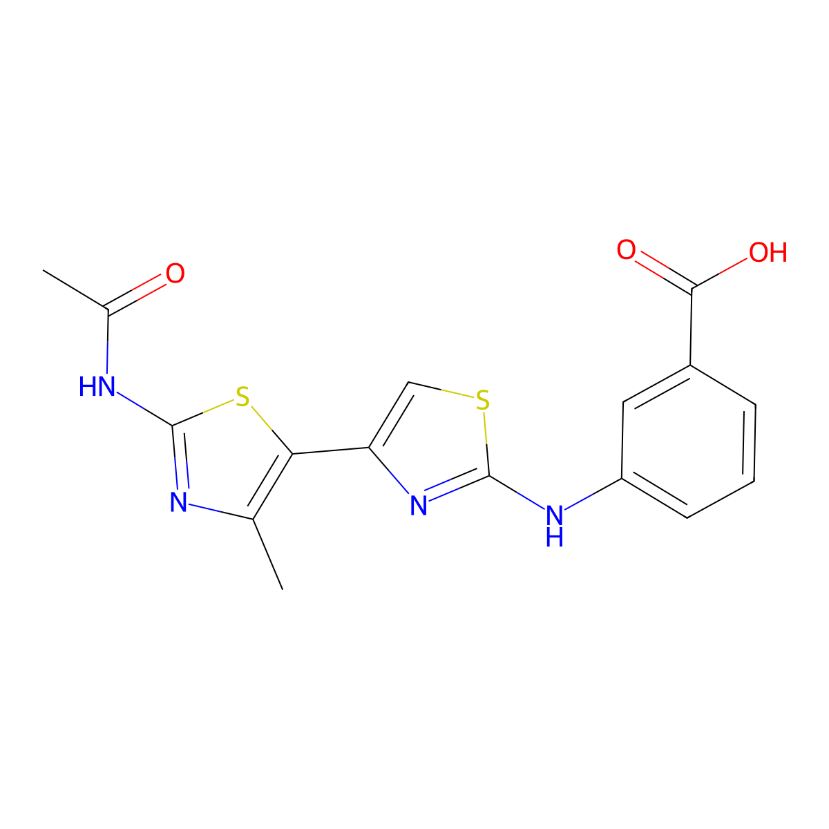 3-((2'-Acetamido-4'-methyl-[4,5'-bithiazol]-2-yl)amino)benzoic acid molecular structure, CAS 315705-81-8