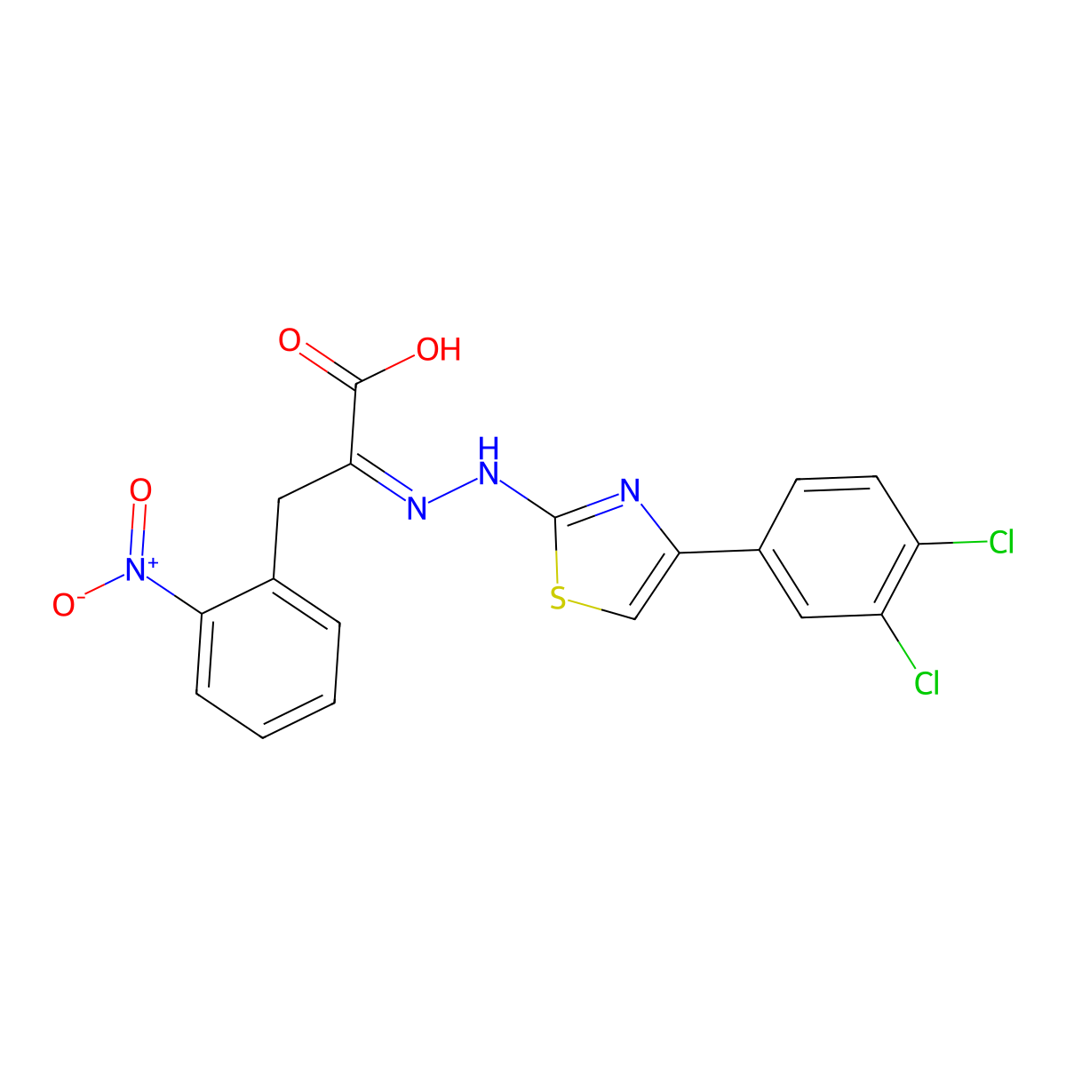 2-[[4-(3,4-Dichlorophenyl)-1,3-thiazol-2-yl]hydrazinylidene]-3-(2-nitrophenyl)propanoic acid molecular structure, CAS 315706-13-9