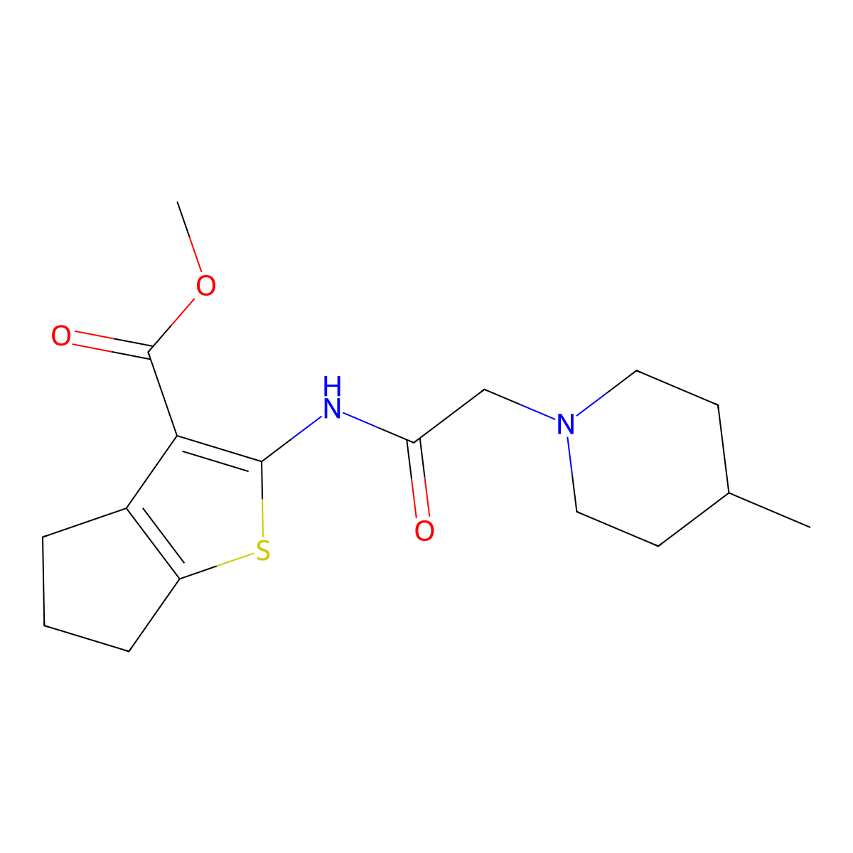 methyl 2-[[2-(4-methylpiperidin-1-yl)acetyl]amino]-5,6-dihydro-4H-cyclopenta[b]thiophene-3-carboxylate molecular structure, CAS 315707-66-5