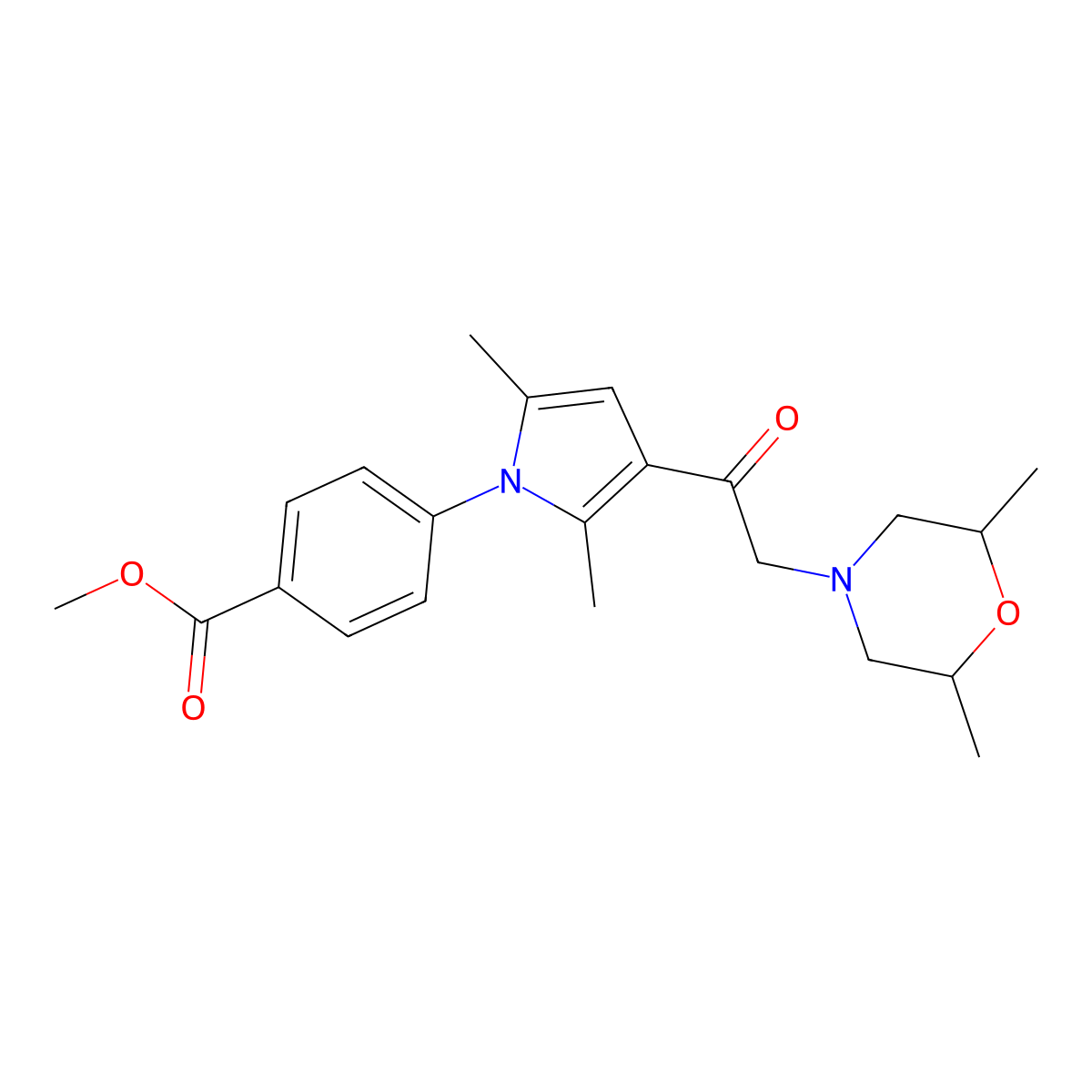 methyl 4-{3-[2-(2,6-dimethylmorpholin-4-yl)acetyl]-2,5-dimethyl-1H-pyrrol-1-yl}benzoate molecular structure, CAS 315707-89-2
