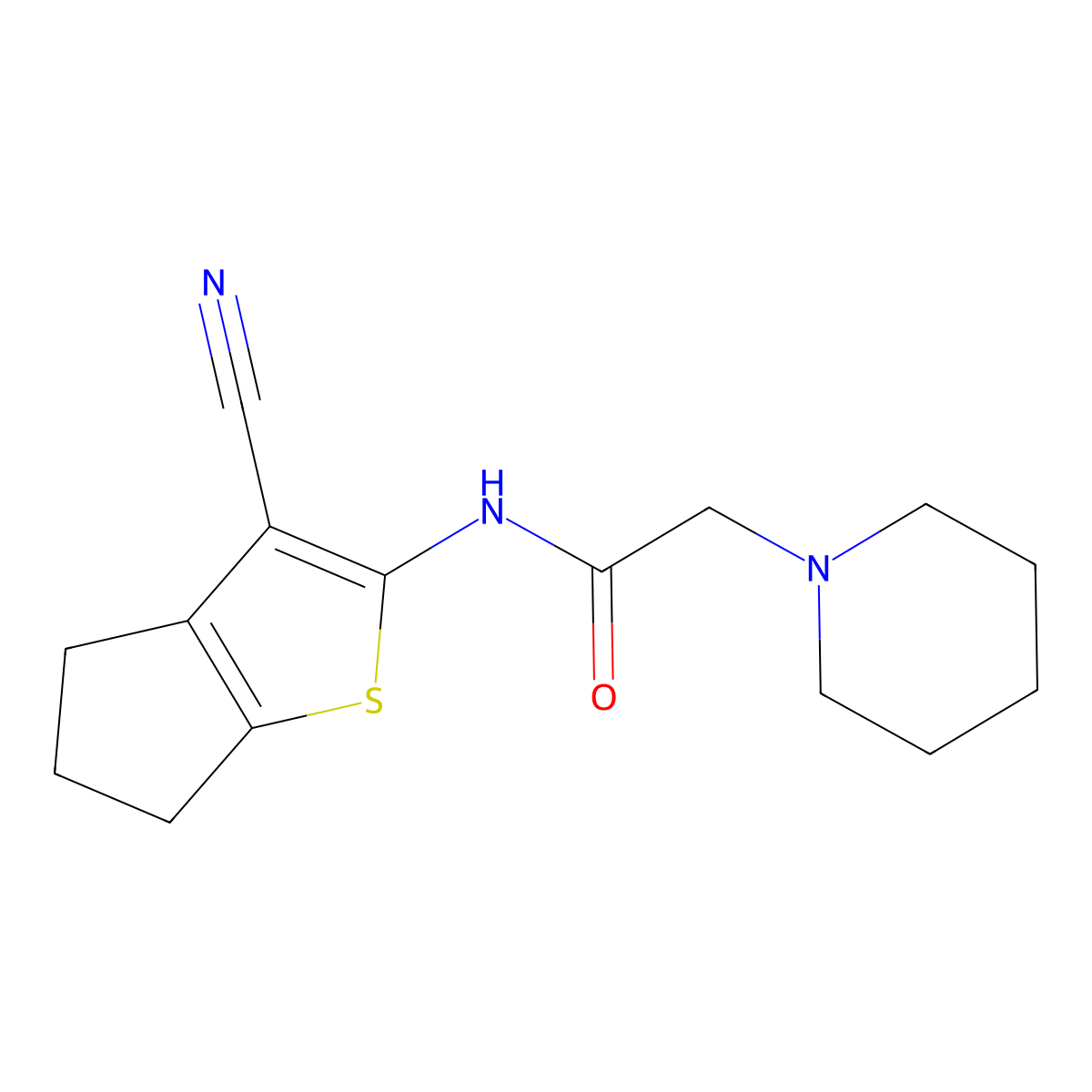 N-(3-cyano-5,6-dihydro-4H-cyclopenta[b]thiophen-2-yl)-2-piperidin-1-ylacetamide molecular structure, CAS 315707-91-6
