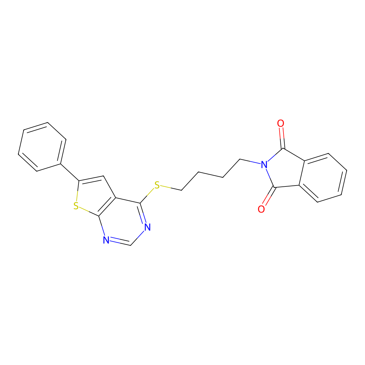2-(4-((6-Phenylthieno[2,3-d]pyrimidin-4-yl)thio)butyl)isoindoline-1,3-dione molecular structure, CAS 315707-97-2