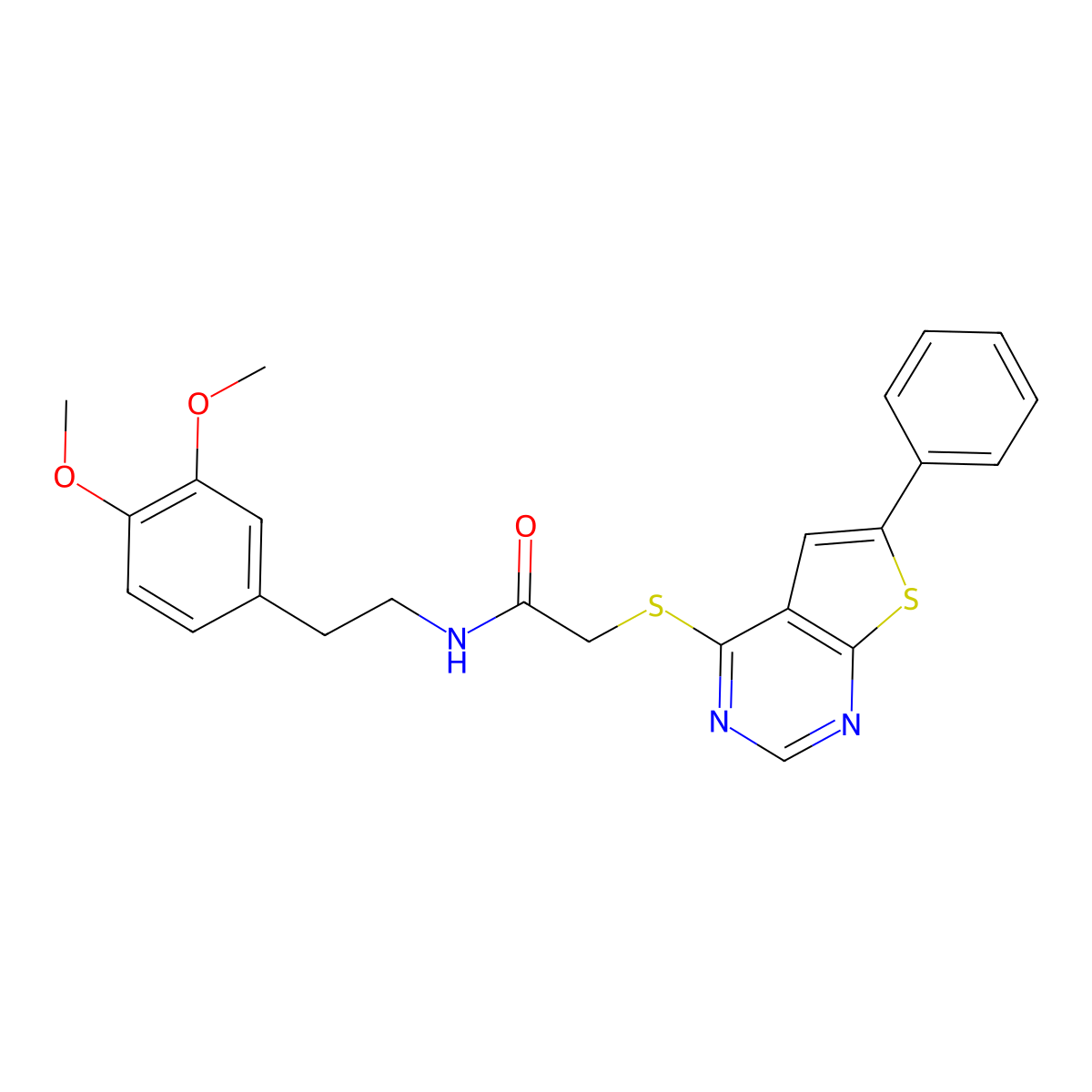 N-[2-(3,4-Dimethoxyphenyl)ethyl]-2-({6-phenylthieno[2,3-D]pyrimidin-4-YL}sulfanyl)acetamide molecular structure, CAS 315708-05-5