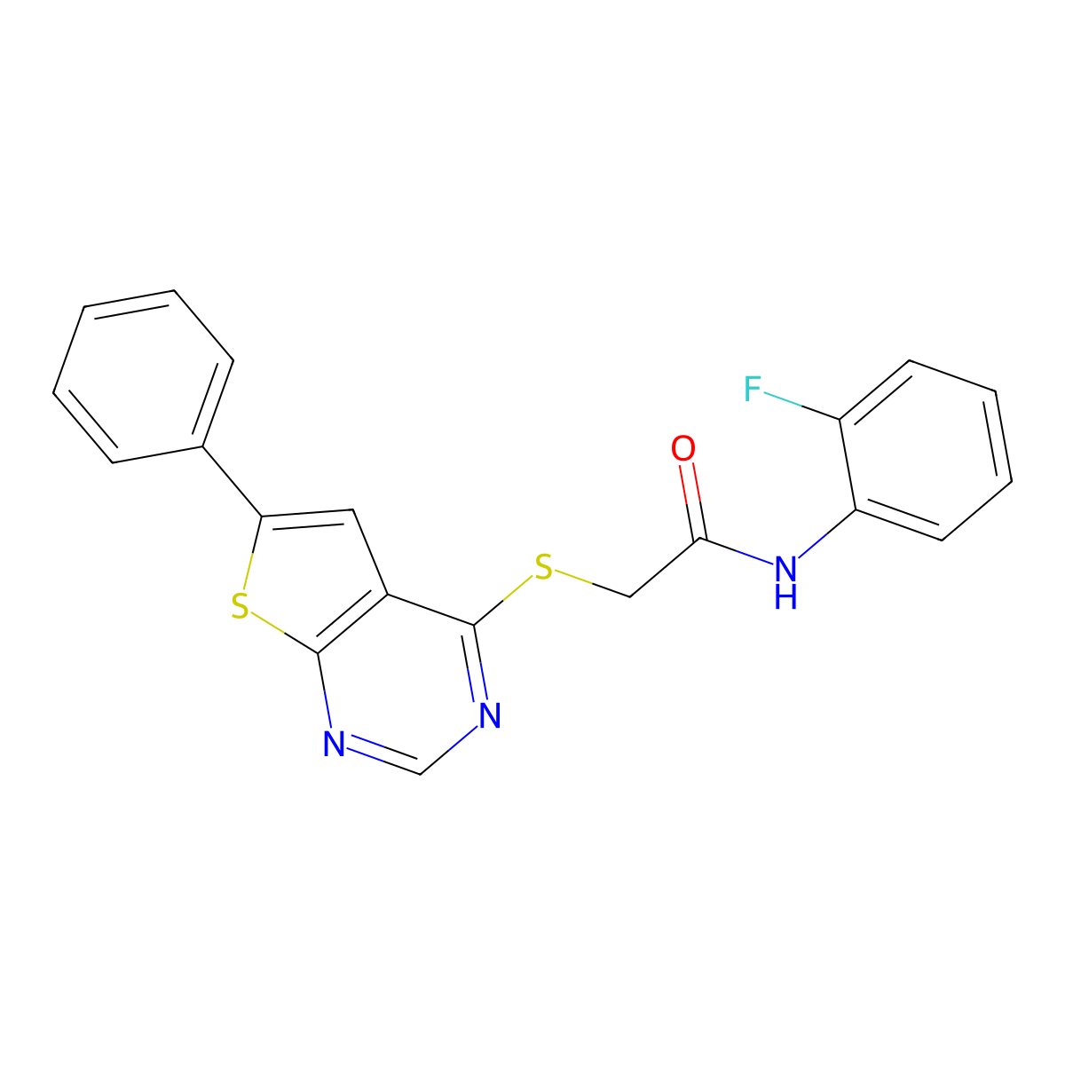 N-(2-fluorophenyl)-2-({6-phenylthieno[2,3-d]pyrimidin-4-yl}sulfanyl)acetamide molecular structure, CAS 315708-14-6