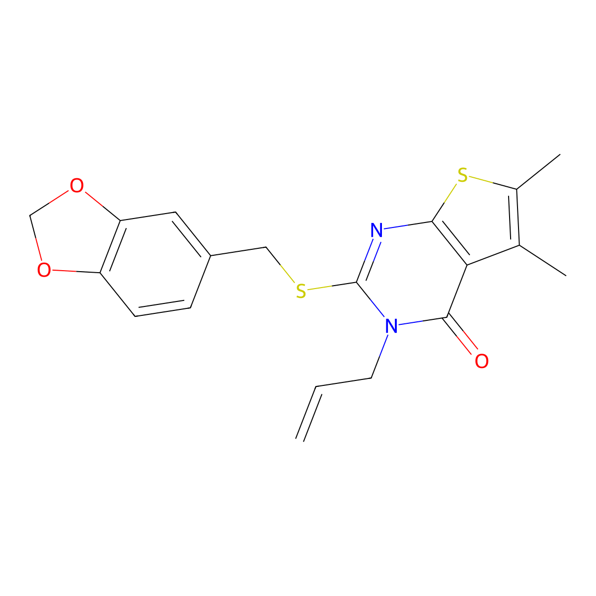 3-allyl-2-[(1,3-benzodioxol-5-ylmethyl)thio]-5,6-dimethylthieno[2,3-d]pyrimidin-4(3H)-one molecular structure, CAS 315708-31-7