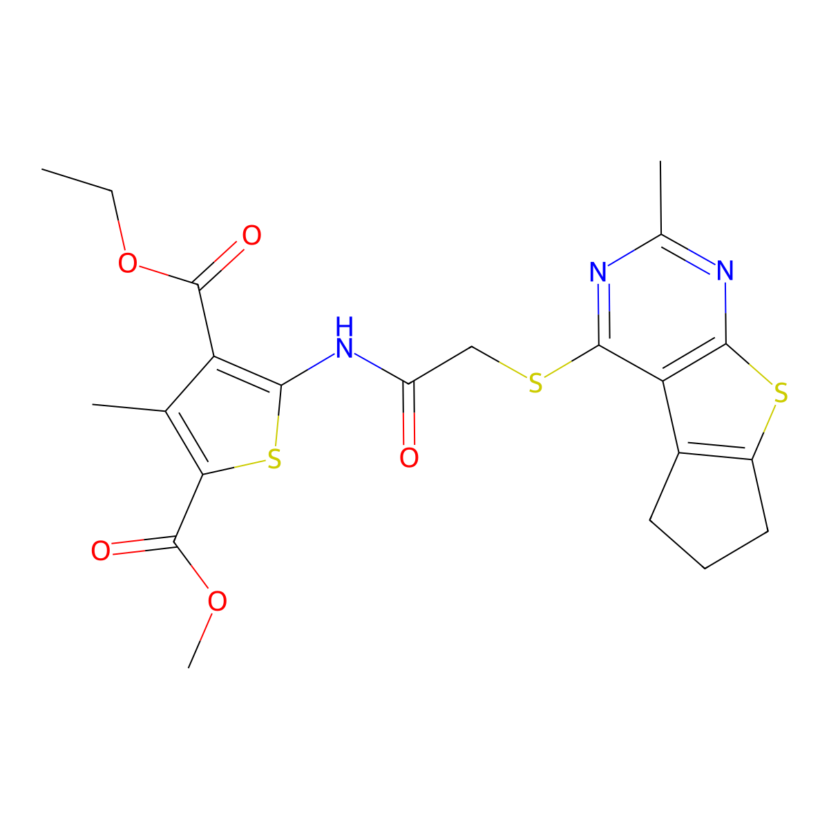 4-Ethyl 2-methyl 5-((2-((6,7-dihydro-2-methyl-5H-cyclopenta(4,5)thieno(2,3-d)pyrimidin-4-yl)thio)acetyl)amino)-3-methyl-2,4-thiophenedicarboxylate molecular structure, CAS 315708-46-4