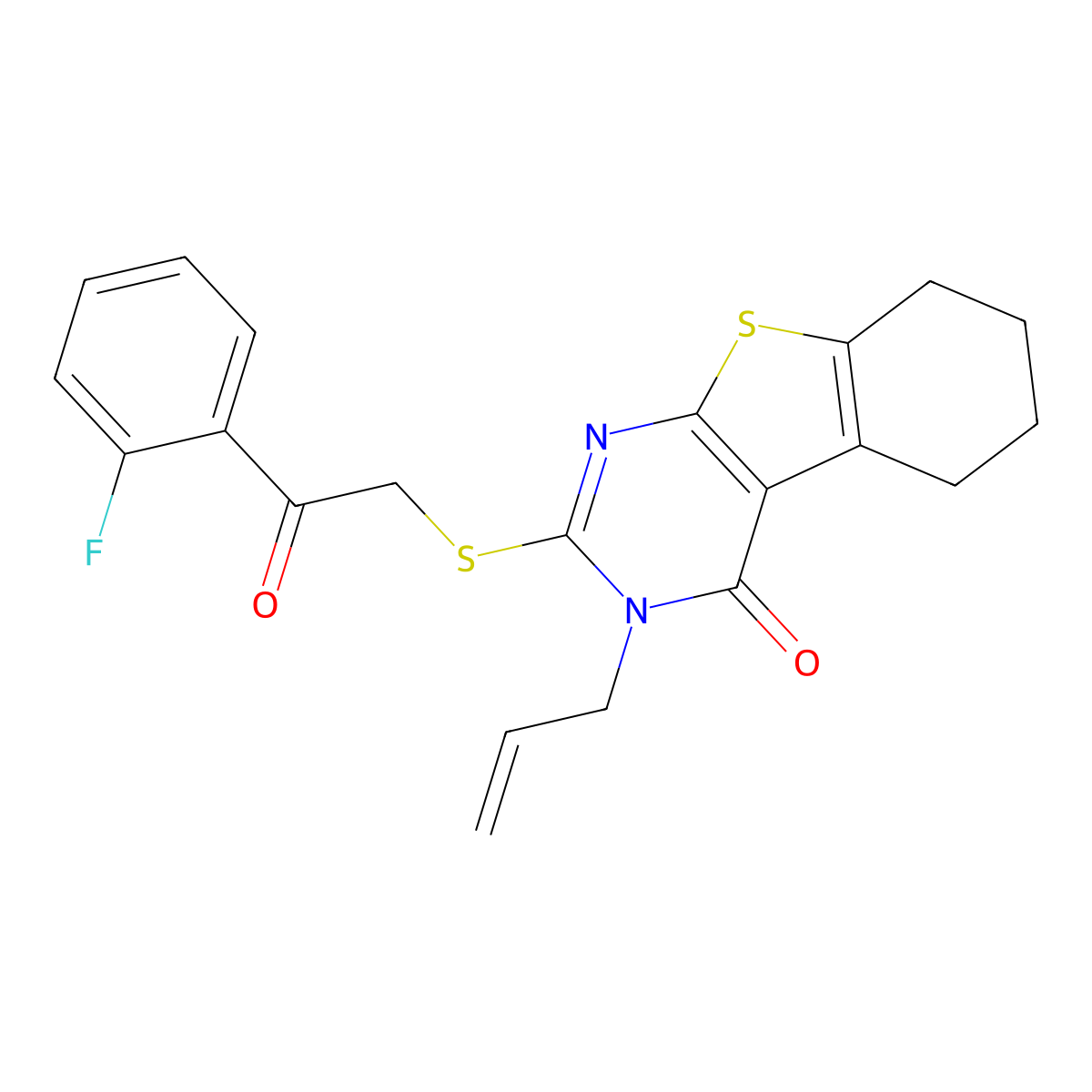 2-[2-(2-Fluorophenyl)-2-oxoethyl]sulfanyl-3-prop-2-enyl-5,6,7,8-tetrahydro-[1]benzothiolo[2,3-d]pyrimidin-4-one molecular structure, CAS 315708-59-9