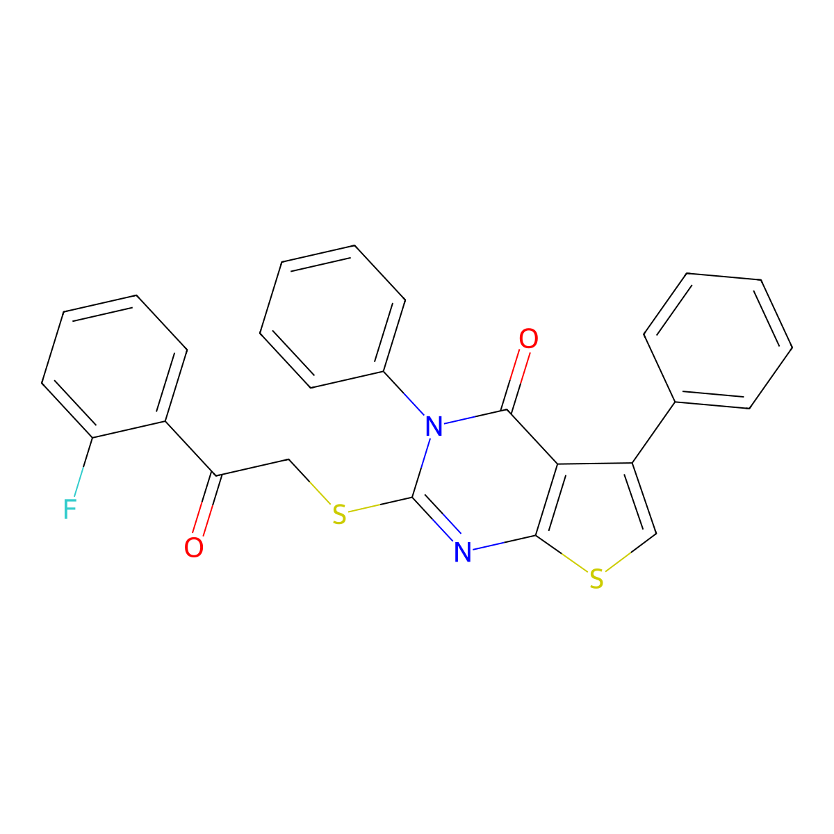 2-[2-(2-Fluorophenyl)-2-oxoethyl]sulfanyl-3,5-diphenylthieno[2,3-d]pyrimidin-4-one molecular structure, CAS 315708-60-2