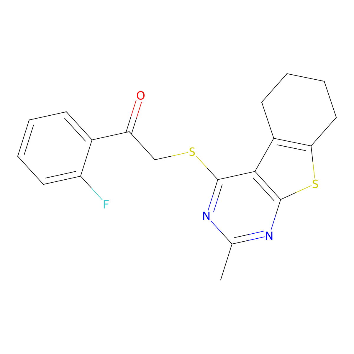 1-(2-Fluorophenyl)-2-[(2-methyl-5,6,7,8-tetrahydro-[1]benzothiolo[2,3-d]pyrimidin-4-yl)sulfanyl]ethanone molecular structure, CAS 315708-62-4