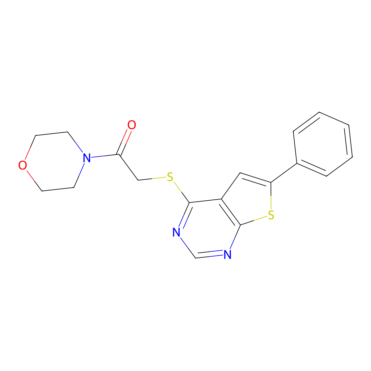1-Morpholino-2-((6-phenylthieno[2,3-d]pyrimidin-4-yl)thio)ethanone molecular structure, CAS 315708-63-5