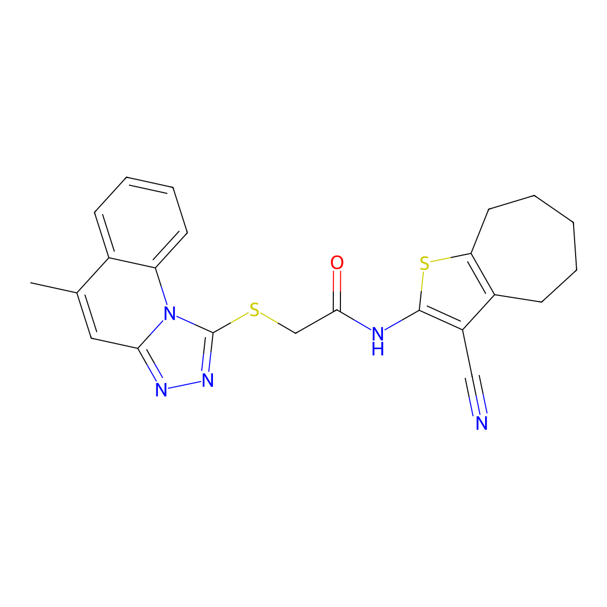 N-(3-cyano-5,6,7,8-tetrahydro-4H-cyclohepta[b]thiophen-2-yl)-2-[(5-methyl-[1,2,4]triazolo[4,3-a]quinolin-1-yl)sulfanyl]acetamide molecular structure, CAS 315709-00-3