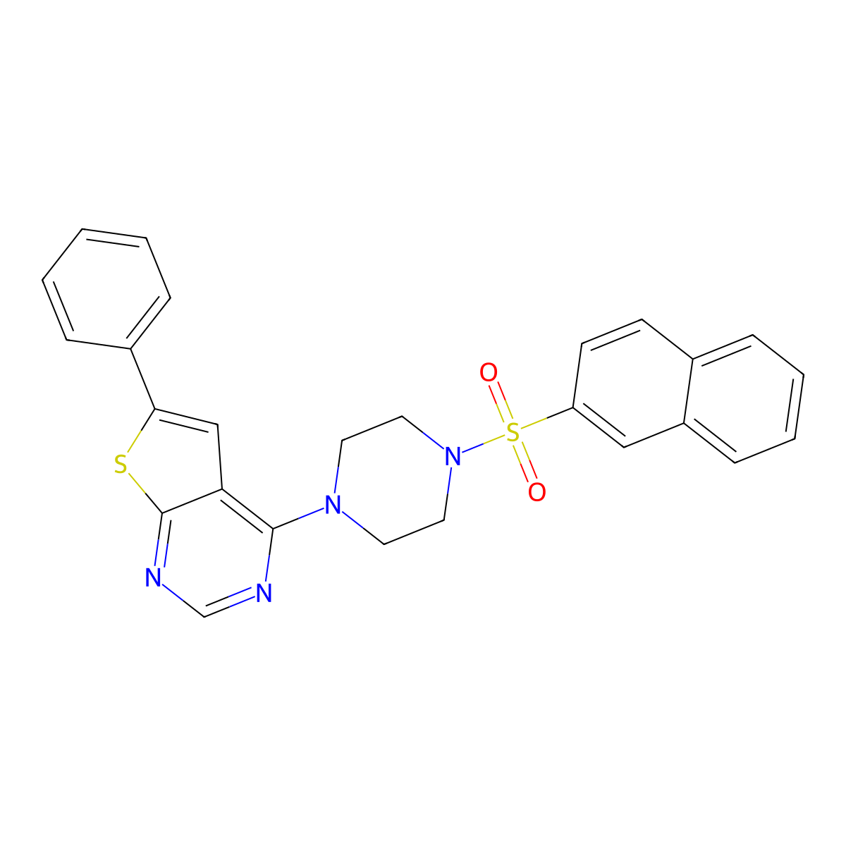 1-(Naphthalene-2-sulfonyl)-4-{6-phenylthieno[2,3-d]pyrimidin-4-yl}piperazine molecular structure, CAS 315709-07-0
