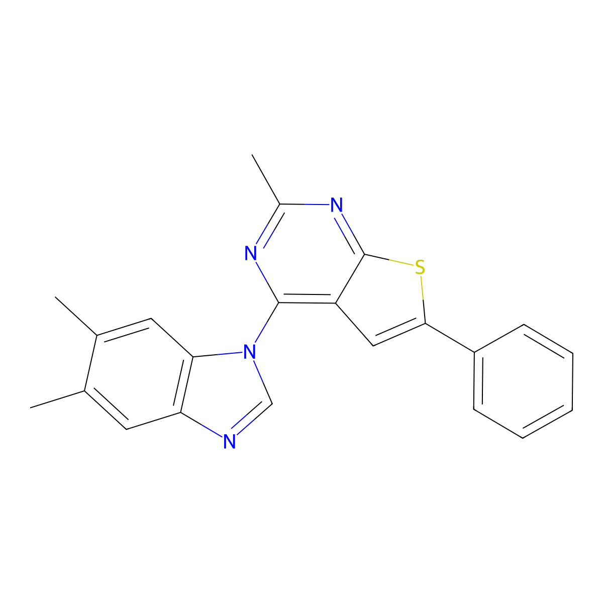 4-(5,6-Dimethylbenzimidazol-1-yl)-2-methyl-6-phenylthieno[2,3-d]pyrimidine molecular structure, CAS 315709-11-6