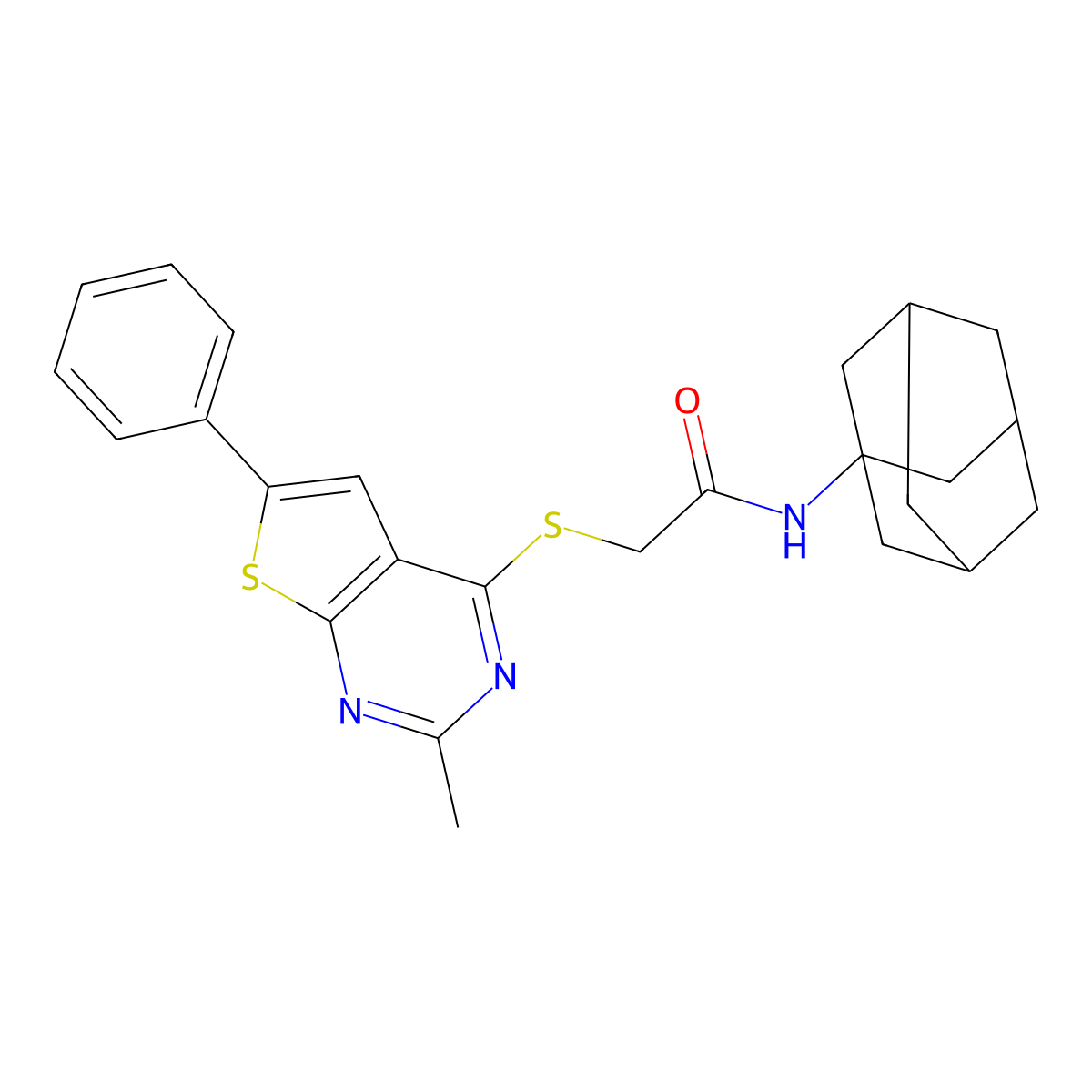 N-(1-adamantyl)-2-(2-methyl-6-phenylthieno[2,3-d]pyrimidin-4-yl)sulfanylacetamide molecular structure, CAS 315709-34-3