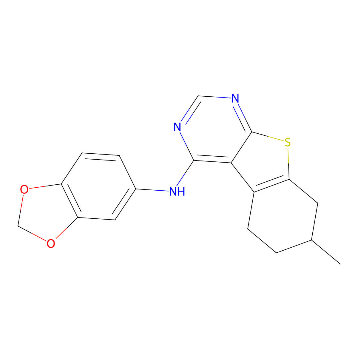 N-(1,3-benzodioxol-5-yl)-7-methyl-5,6,7,8-tetrahydro[1]benzothieno[2,3-d]pyrimidin-4-amine molecular structure, CAS 315709-61-6
