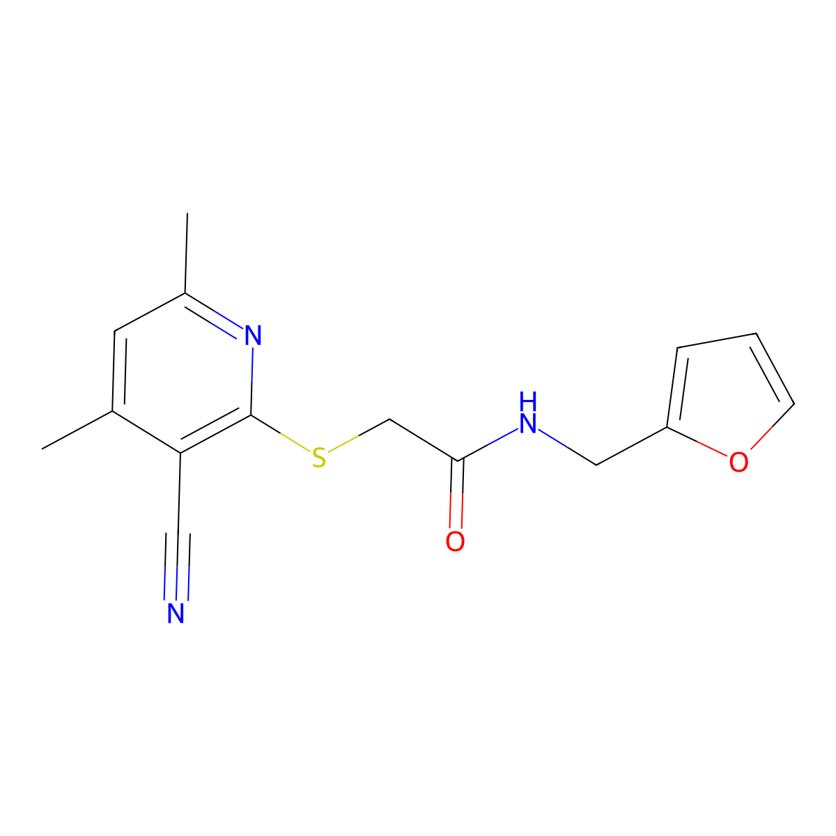 Acetamide, 2-[(3-cyano-4,6-dimethyl-2-pyridinyl)thio]-N-(2-furanylmethyl)- molecular structure, CAS 315709-62-7