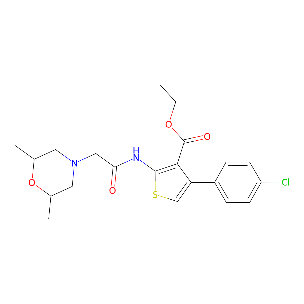Ethyl 4-(4-chlorophenyl)-2-[[2-(2,6-dimethylmorpholin-4-yl)acetyl]amino]thiophene-3-carboxylate molecular structure, CAS 315709-64-9