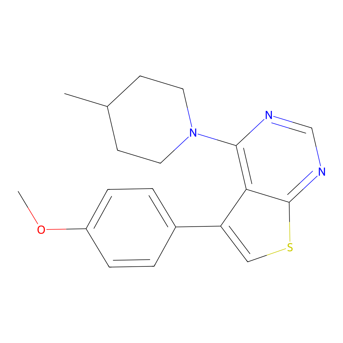 5-(4-Methoxyphenyl)-4-(4-methylpiperidin-1-yl)thieno[2,3-d]pyrimidine molecular structure, CAS 315709-67-2