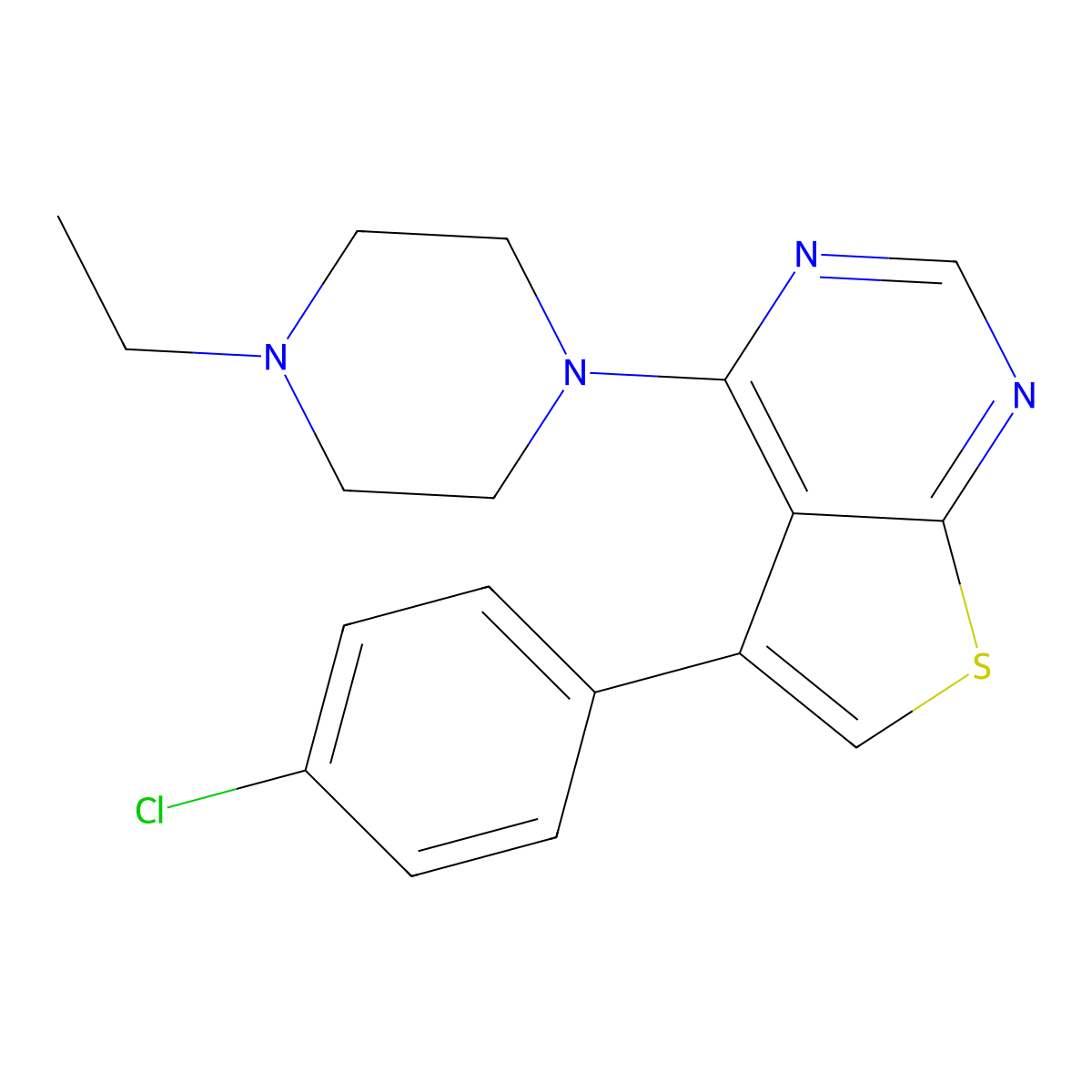 5-(4-Chlorophenyl)-4-(4-ethylpiperazin-1-yl)thieno[2,3-d]pyrimidine molecular structure, CAS 315709-69-4
