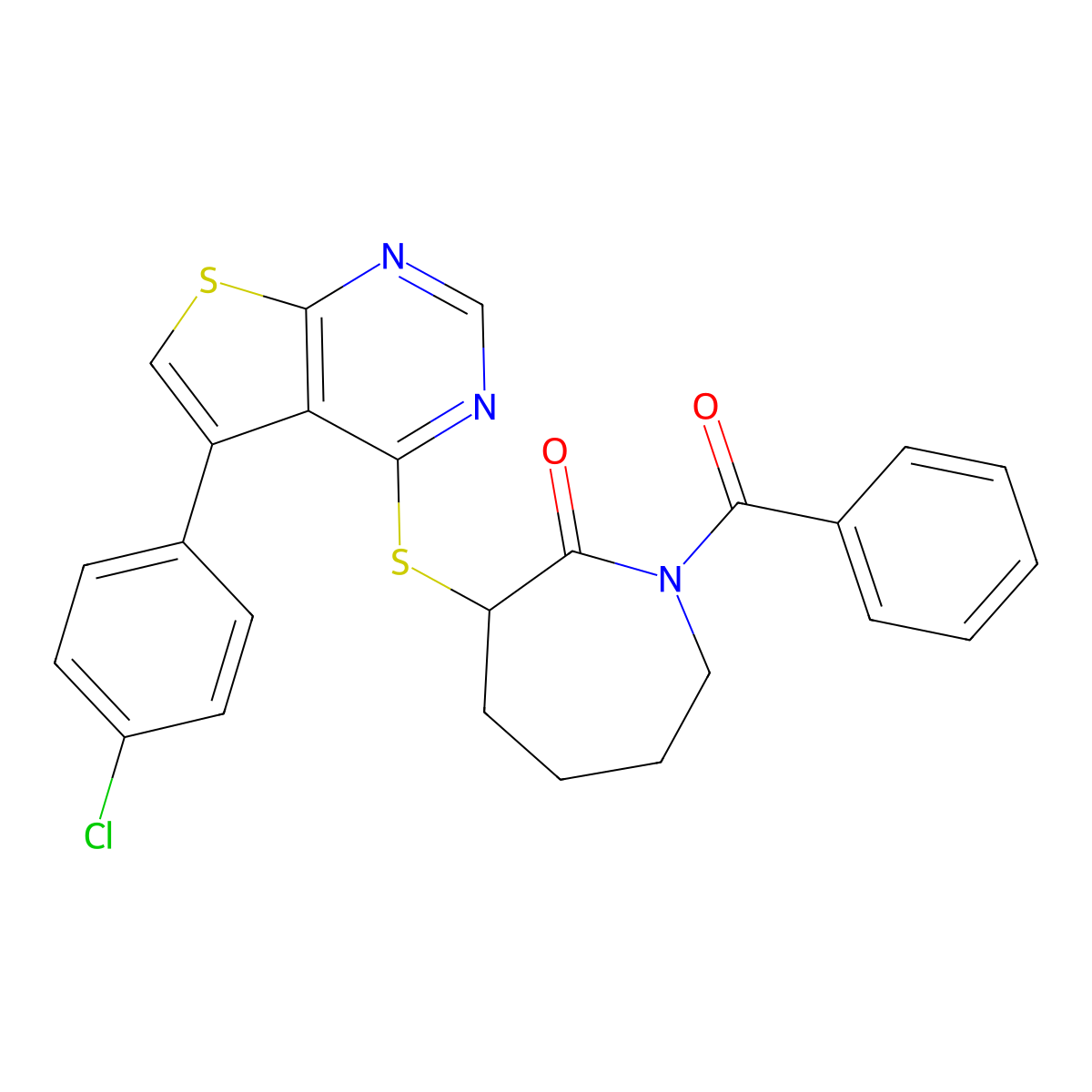 1-Benzoyl-3-[5-(4-chlorophenyl)thieno[2,3-d]pyrimidin-4-yl]sulfanylazepan-2-one molecular structure, CAS 315709-70-7