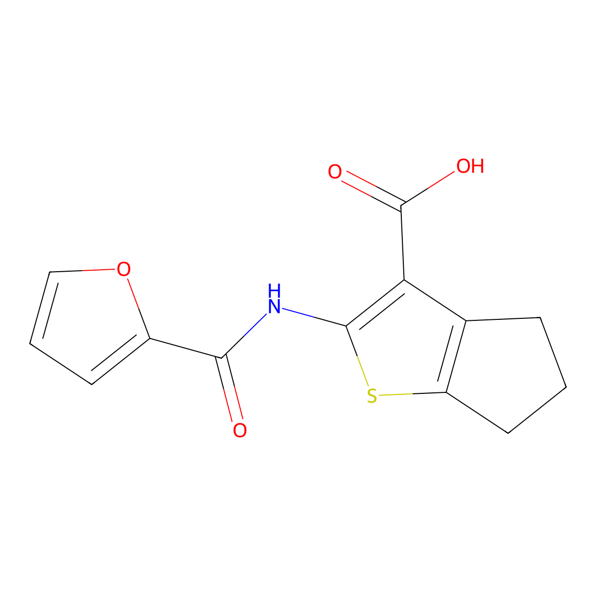 2-(2-furoylamino)-5,6-dihydro-4H-cyclopenta[b]thiophene-3-carboxylic acid molecular structure, CAS 315709-88-7