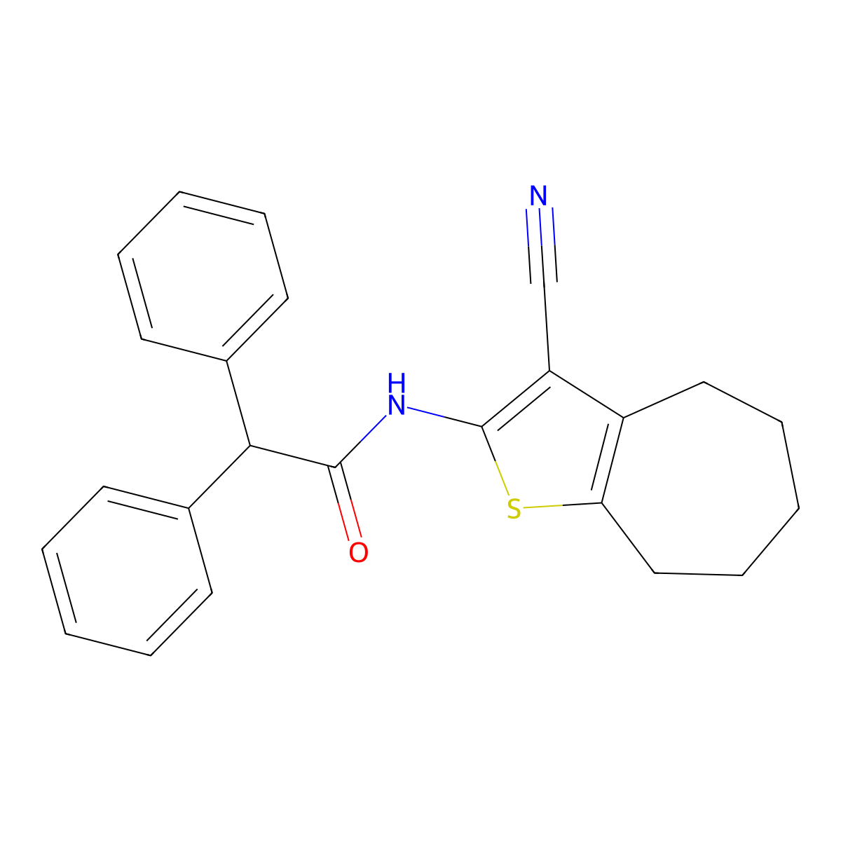 N-(3-cyano-5,6,7,8-tetrahydro-4H-cyclohepta[b]thiophen-2-yl)-2,2-diphenylacetamide molecular structure, CAS 315709-92-3