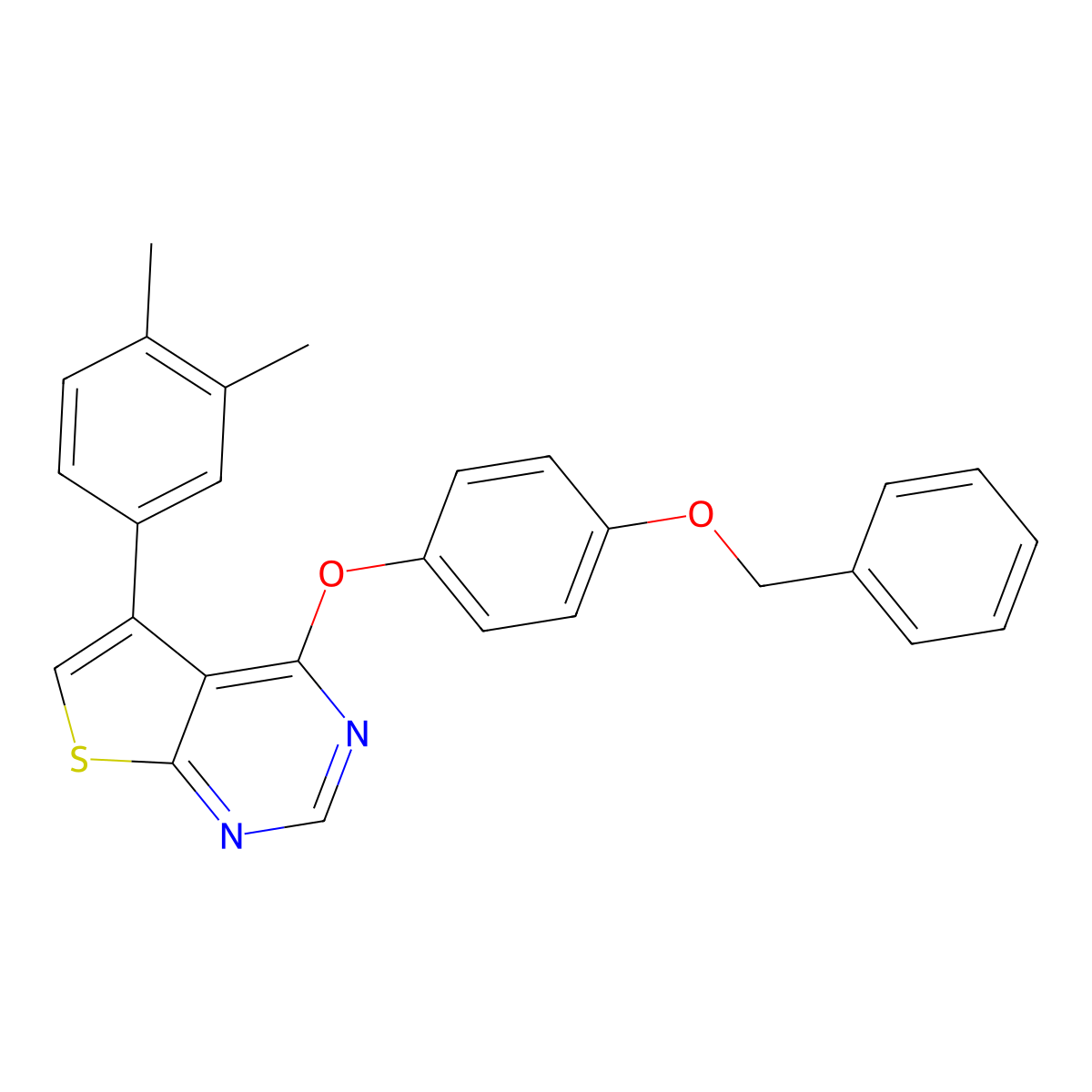 5-(3,4-Dimethylphenyl)-4-(4-phenylmethoxyphenoxy)thieno[2,3-d]pyrimidine molecular structure, CAS 315709-97-8