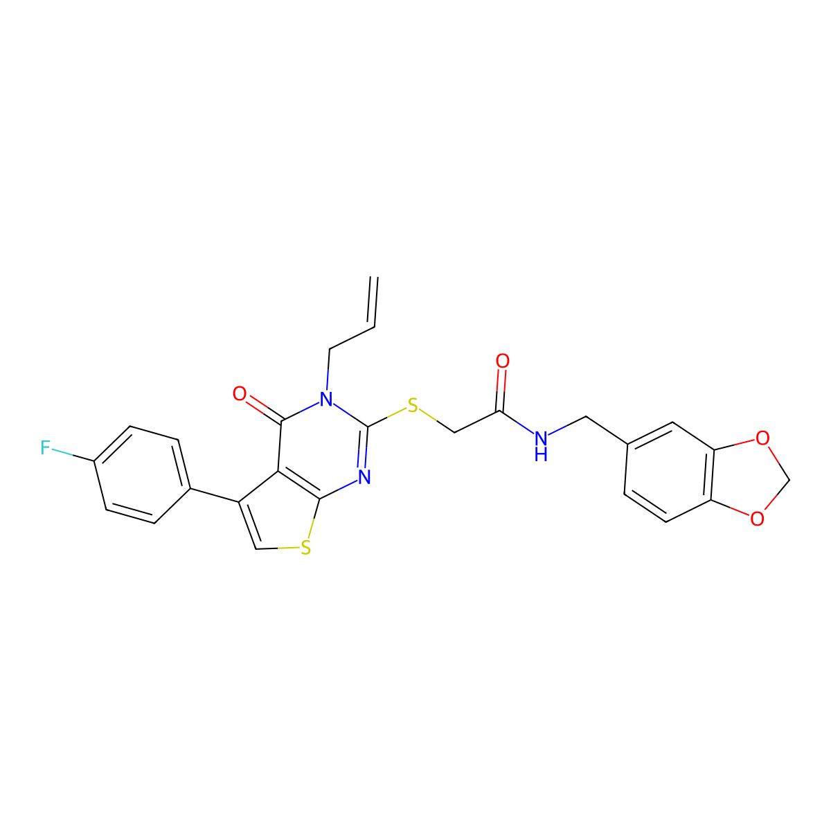 2-((3-allyl-5-(4-fluorophenyl)-4-oxo-3,4-dihydrothieno[2,3-d]pyrimidin-2-yl)thio)-N-(benzo[d][1,3]dioxol-5-ylmethyl)acetamide molecular structure, CAS 315710-00-0