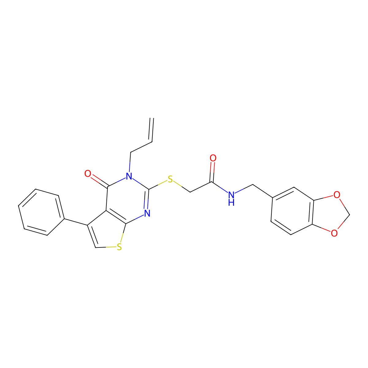 N-(1,3-benzodioxol-5-ylmethyl)-2-(4-oxo-5-phenyl-3-prop-2-enylthieno[2,3-d]pyrimidin-2-yl)sulfanylacetamide molecular structure, CAS 315710-04-4